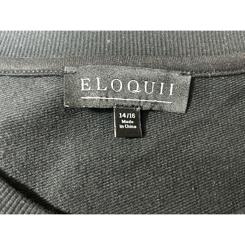 Eloquii Plus Size 14/16 Sweatshirt Black Long Sleeve Round Neck Cutout Beads - Picture 6 of 14